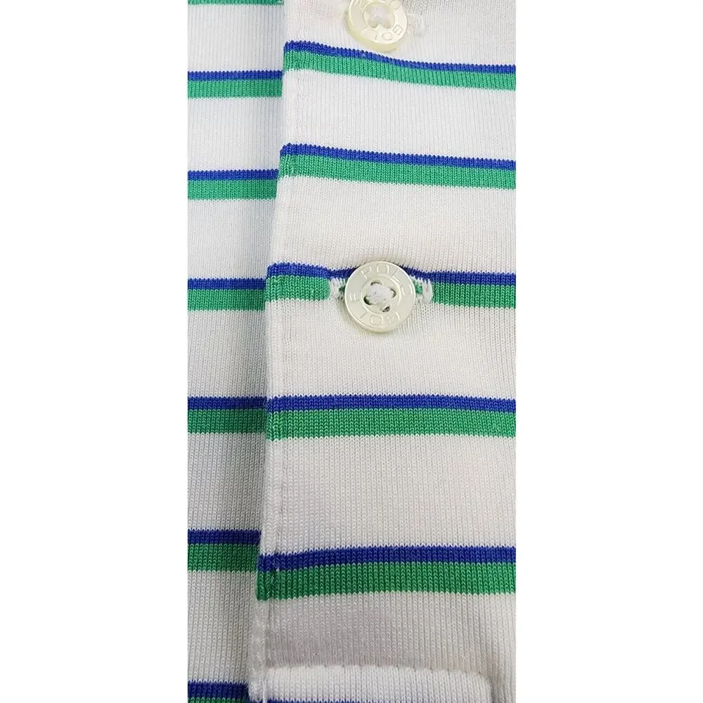 Ralph Lauren Polo Golf Shirt Mens Large White Green Striped Performance Golf